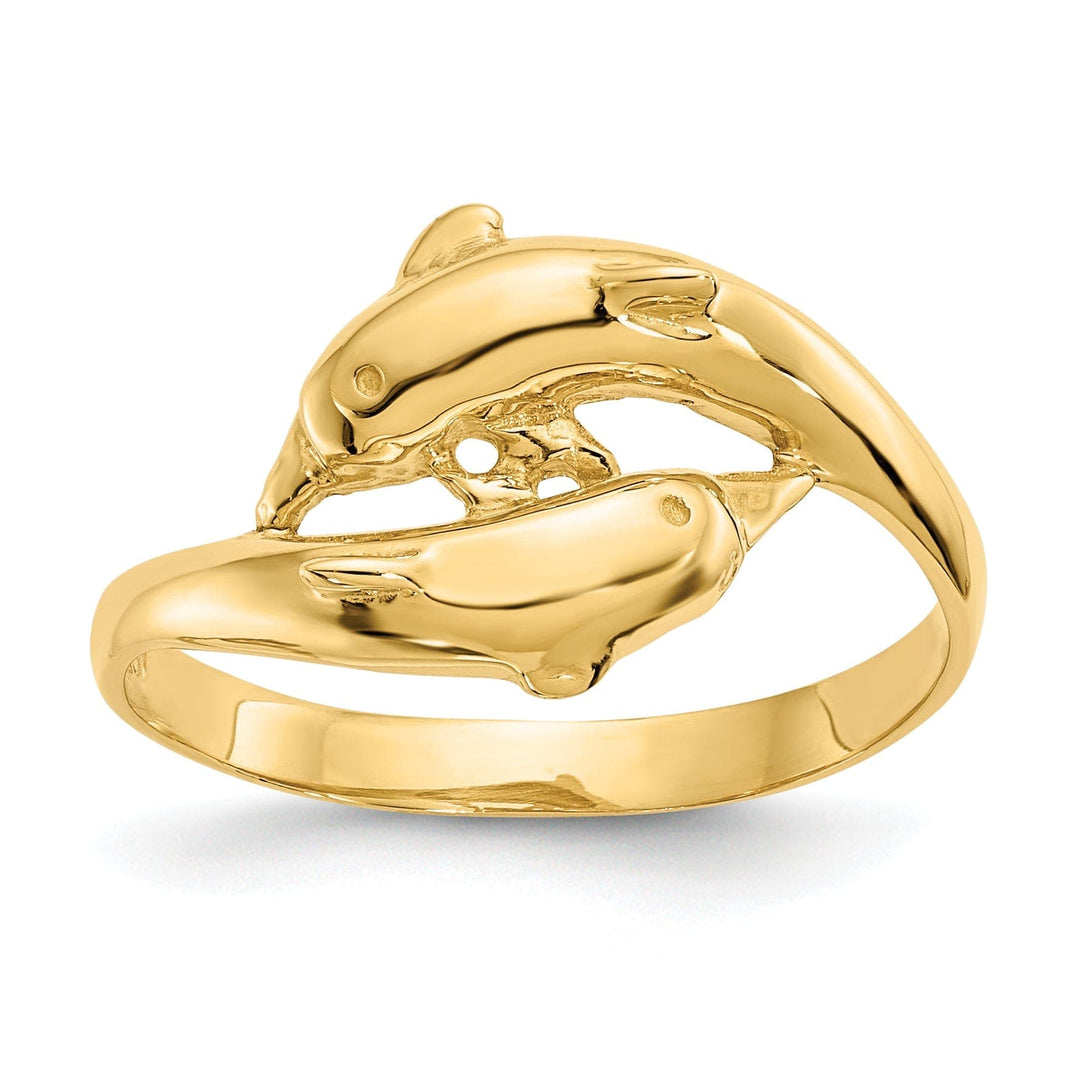 Lovely Rita's Ring Ladies Stock Size 6 Ring Are Refundable 14k Yellow Gold Double Dolphin Ring