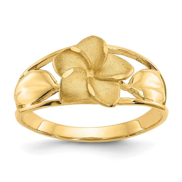 Lovely Rita's Ring Ladies Stock Size 6 Ring Are Refundable 14k Yellow Gold Satin, Diamond Cut Plumeria Ring