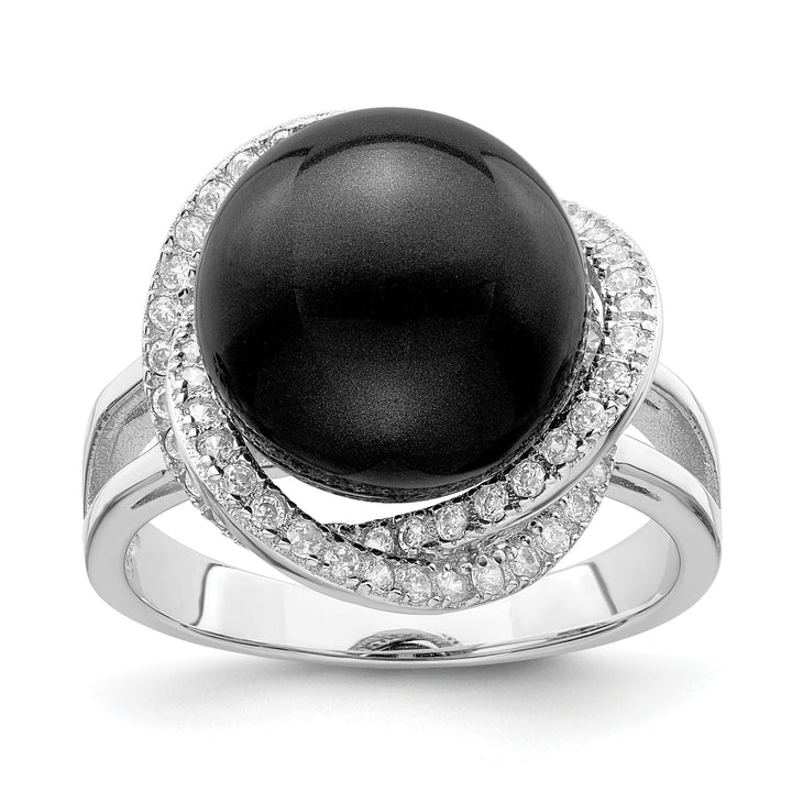Majestik Shell Pearls Ring Majestik Black Shell Pearl Cubic Zirconia Ring
