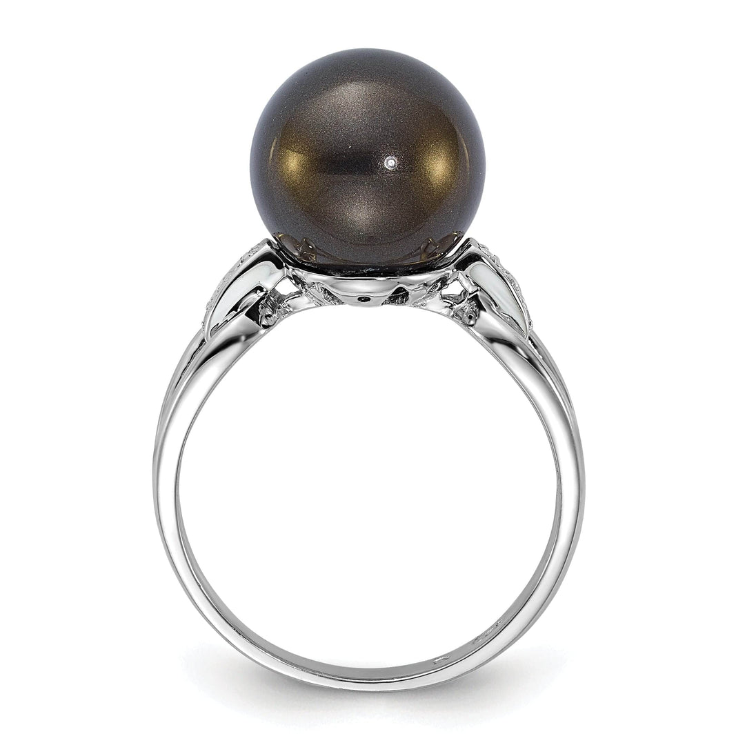 Majestik Shell Pearls Ring Majestik Black Shell Pearl Cubic Zirconia Ring
