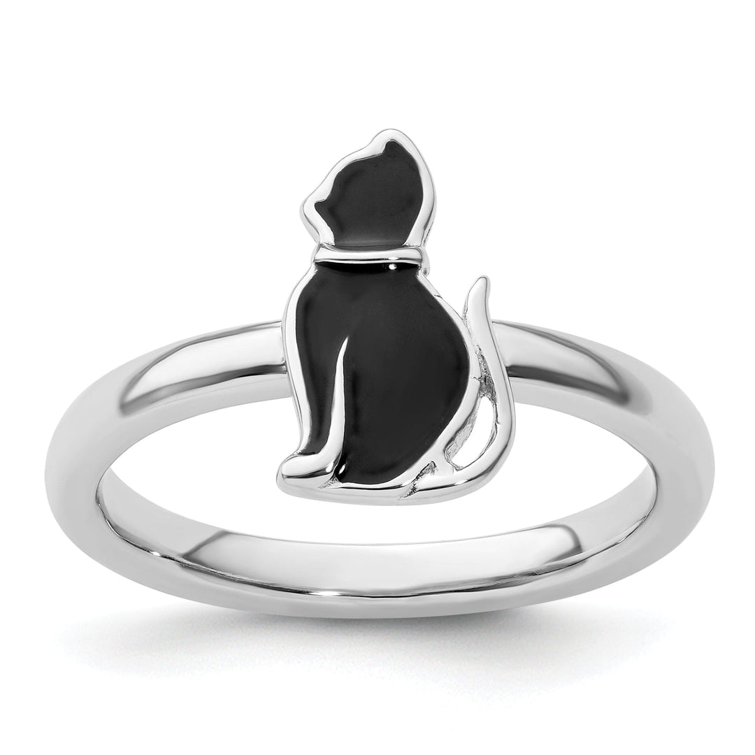 Stackable Expressions Ring Size 5 Sterling Silver Black Enameled Cat Ring