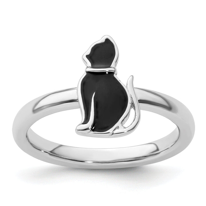 Stackable Expressions Ring Size 5 Sterling Silver Black Enameled Cat Ring