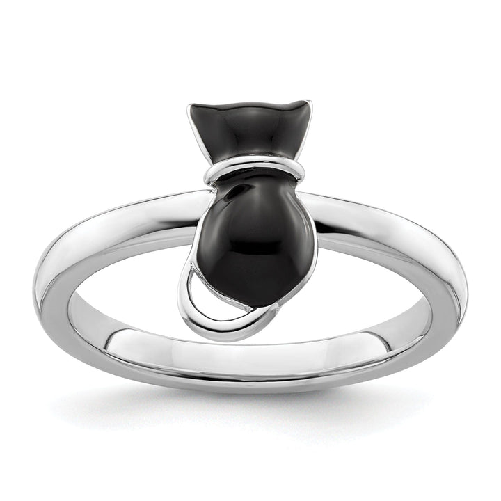 Stackable Expressions Ring Size 5 Sterling Silver Black Enameled Cat Ring