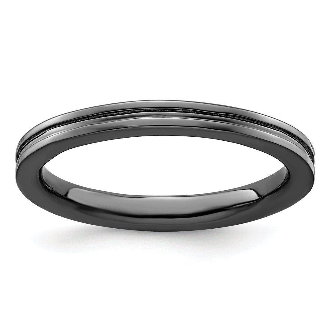 Stackable Expressions Ring Size 5 Sterling Silver Black-Plated Grooved Ring