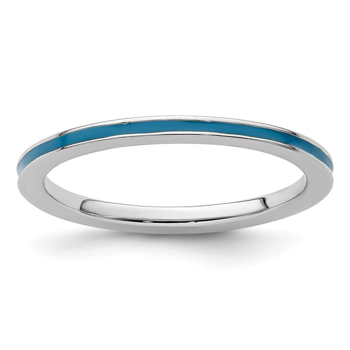 Stackable Expressions Ring Size 5 Sterling Silver Blue Enameled 1.5MM Ring