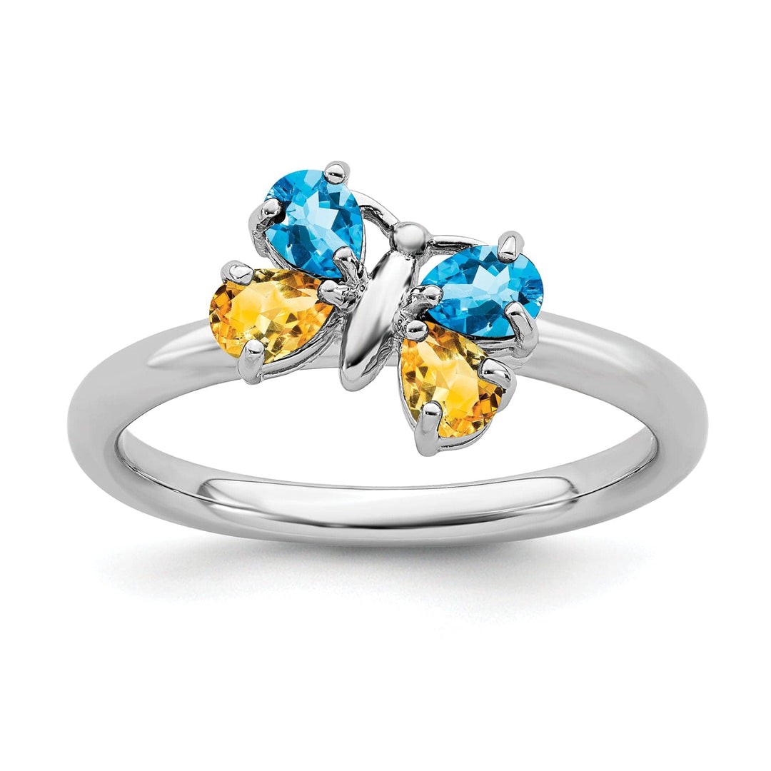 Stackable Expressions Ring Size 5 Sterling Silver Blue Topaz/Citrine Butterfly Ring