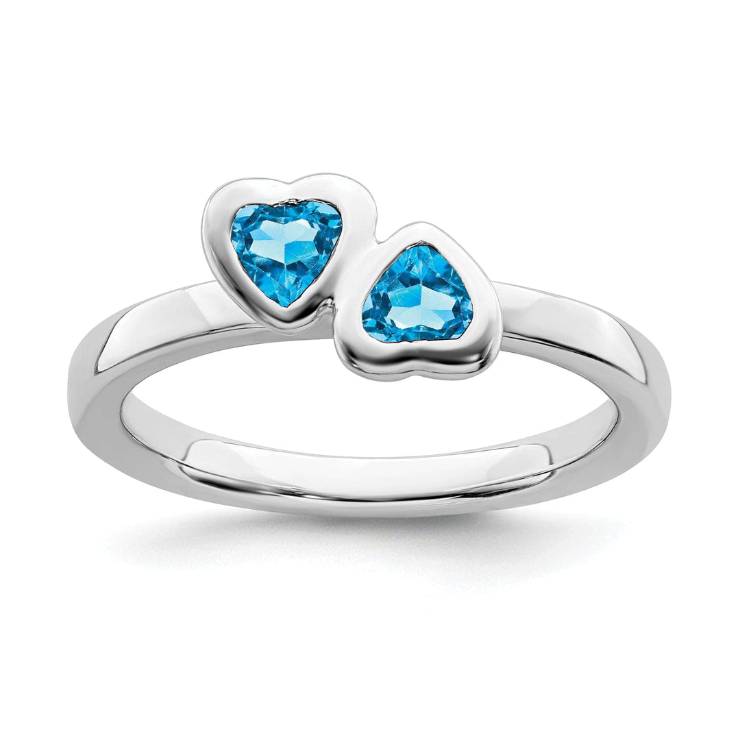 Stackable Expressions Ring Size 5 Sterling Silver Blue Topaz Double Heart Ring