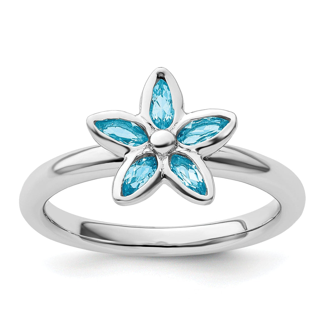 Stackable Expressions Ring Size 5 Sterling Silver Blue Topaz Flower Ring