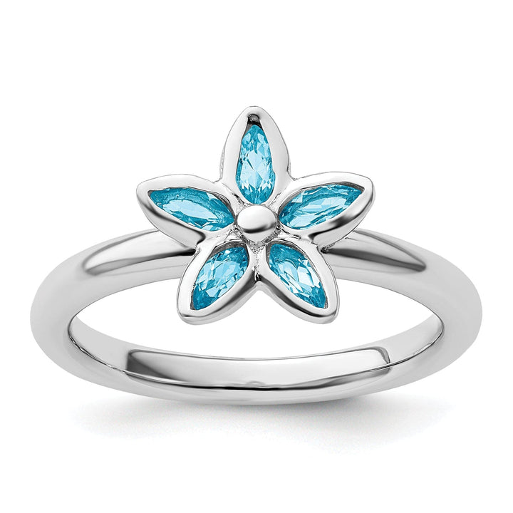 Stackable Expressions Ring Size 5 Sterling Silver Blue Topaz Flower Ring