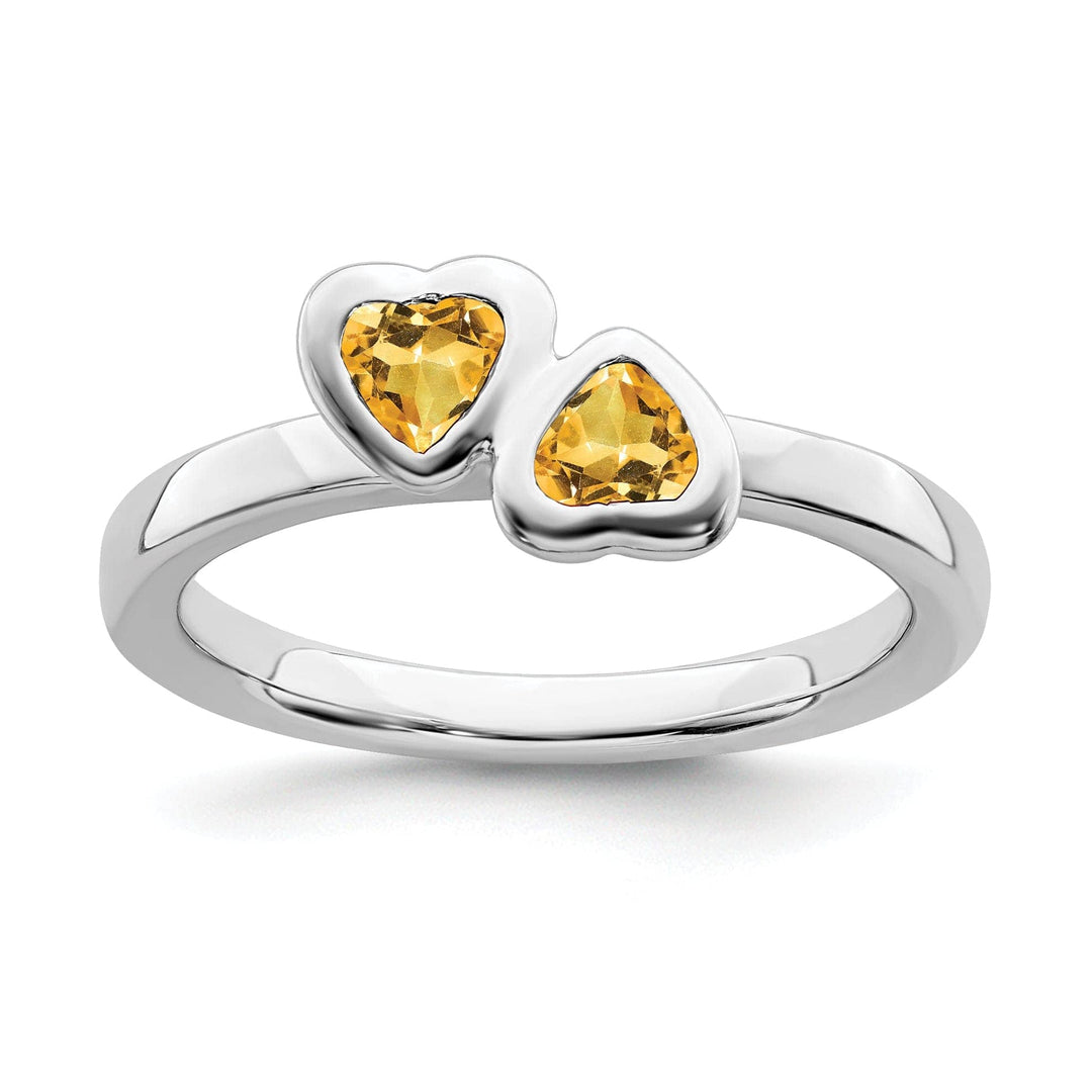 Stackable Expressions Ring Size 5 Sterling Silver Citrine Double Heart Ring