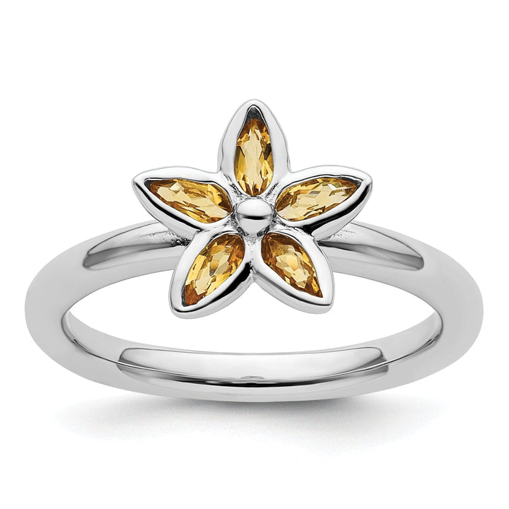 Stackable Expressions Ring Size 5 Sterling Silver Citrine Flower Ring