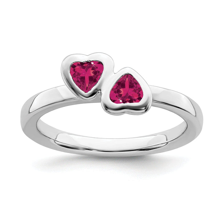 Stackable Expressions Ring Size 5 Sterling Silver Created Ruby Double Heart Ring