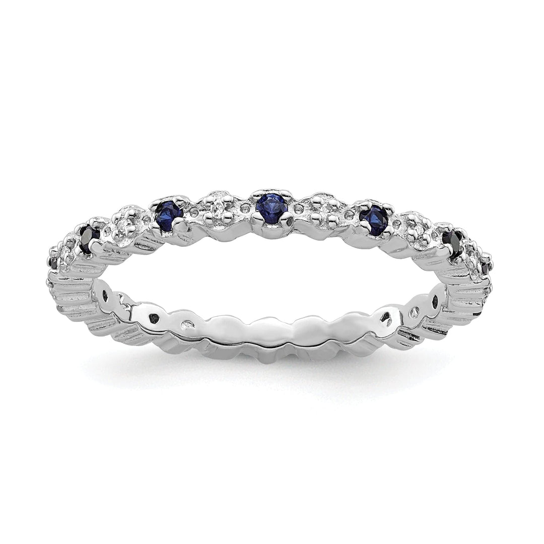 Stackable Expressions Ring Size 5 Sterling Silver Created Sapphire Diamond Ring