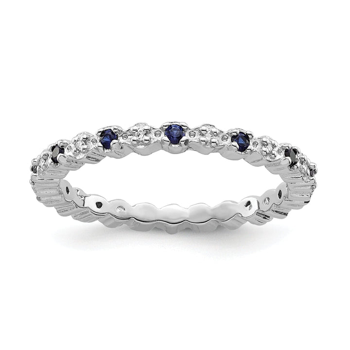 Stackable Expressions Ring Size 5 Sterling Silver Created Sapphire Diamond Ring