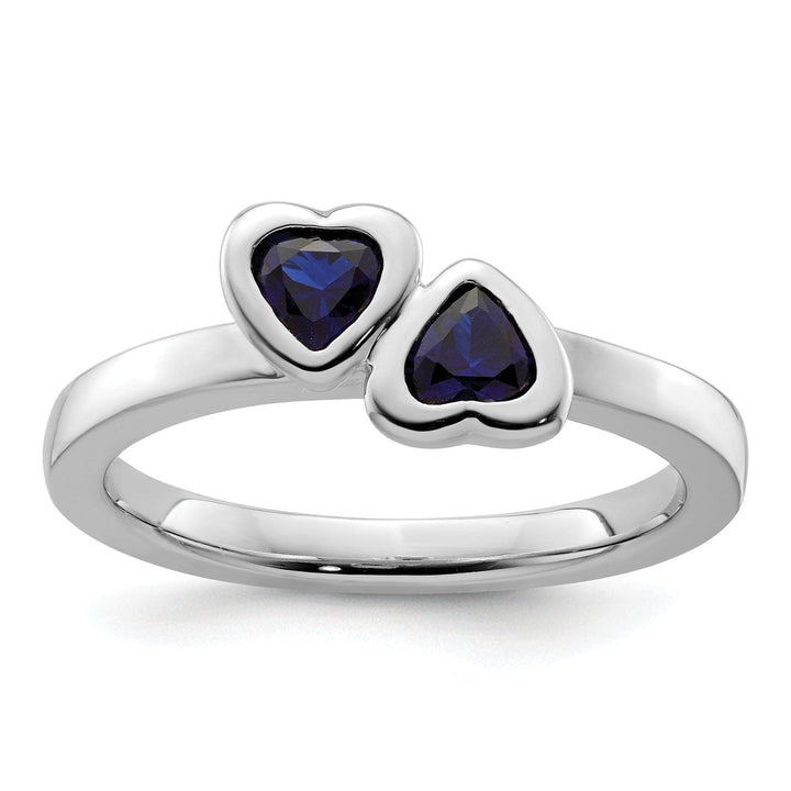 Stackable Expressions Ring Size 5 Sterling Silver Created Sapphire Double Heart Ring