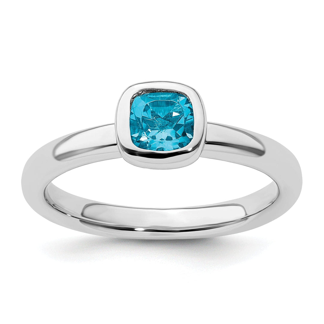 Stackable Expressions Ring Size 5 Sterling Silver Cushion Cut Blue Topaz Ring