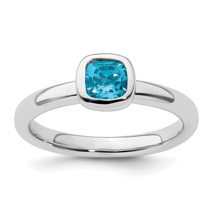 Stackable Expressions Ring Size 5 Sterling Silver Cushion Cut Blue Topaz Ring