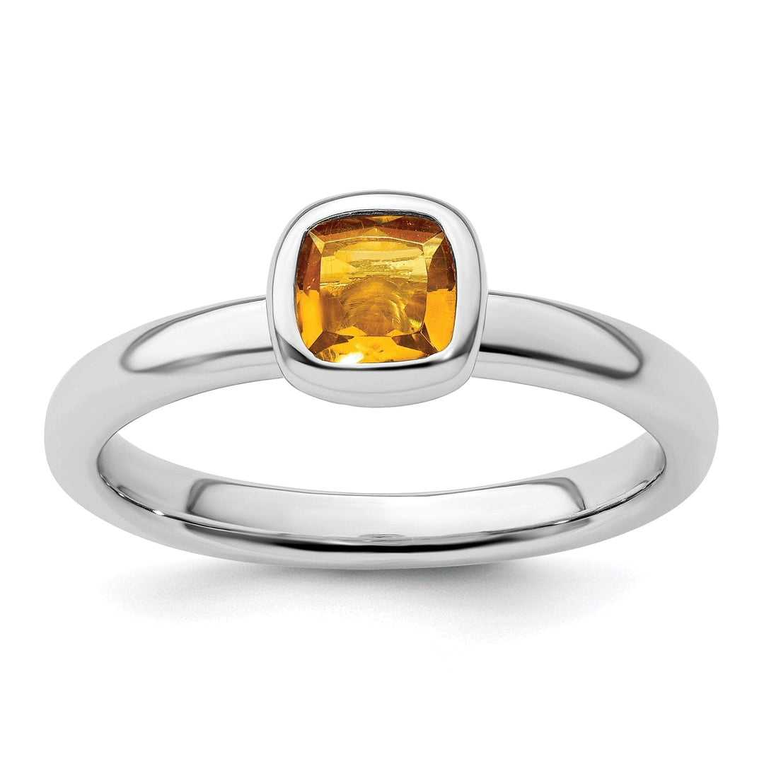 Stackable Expressions Ring Size 5 Sterling Silver Cushion Cut Citrine Ring