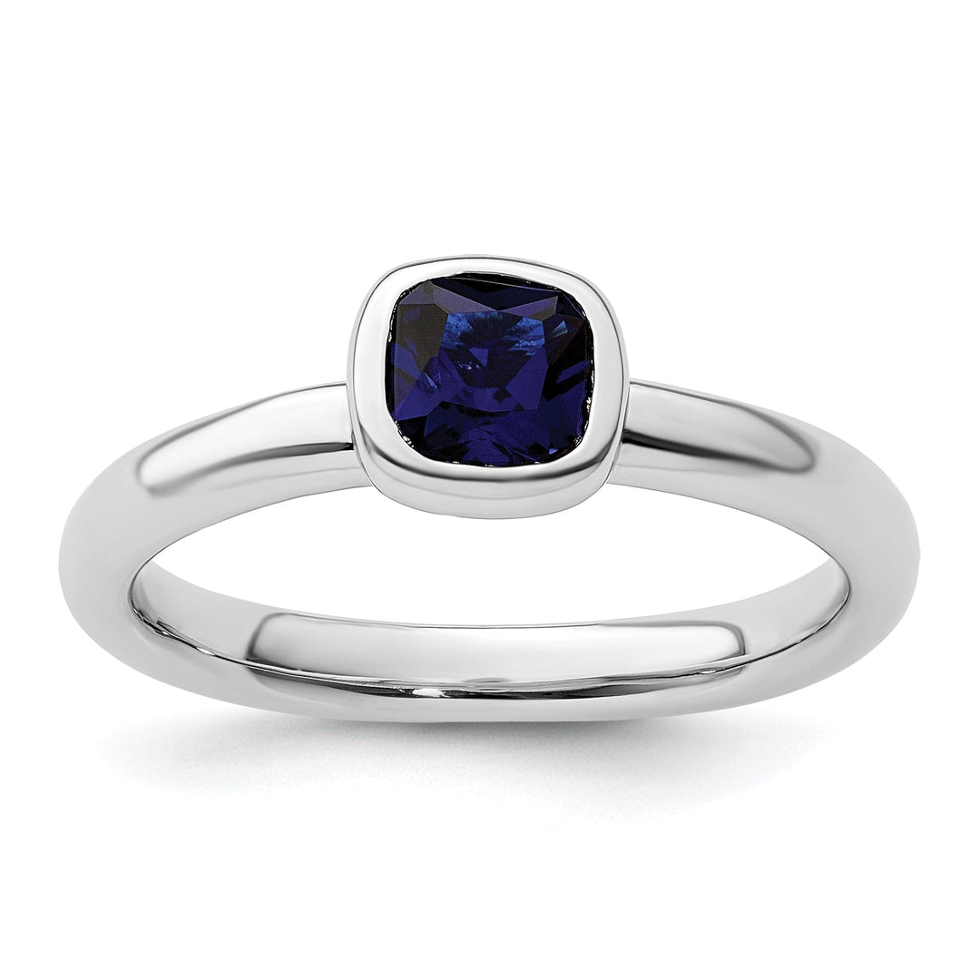 Stackable Expressions Ring Size 5 Sterling Silver Cushion Cut Created Sapphire Ring