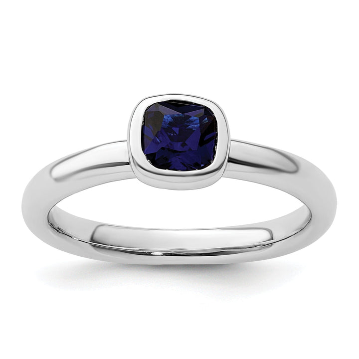 Stackable Expressions Ring Size 5 Sterling Silver Cushion Cut Created Sapphire Ring
