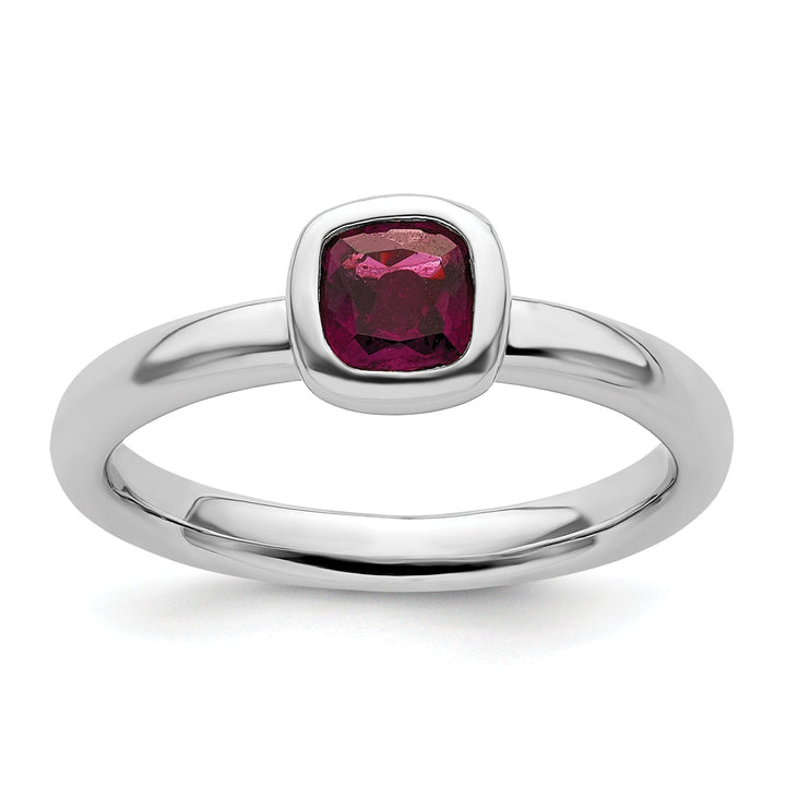 Stackable Expressions Ring Size 5 Sterling Silver Cushion Cut Rhodolite Garnet Ring