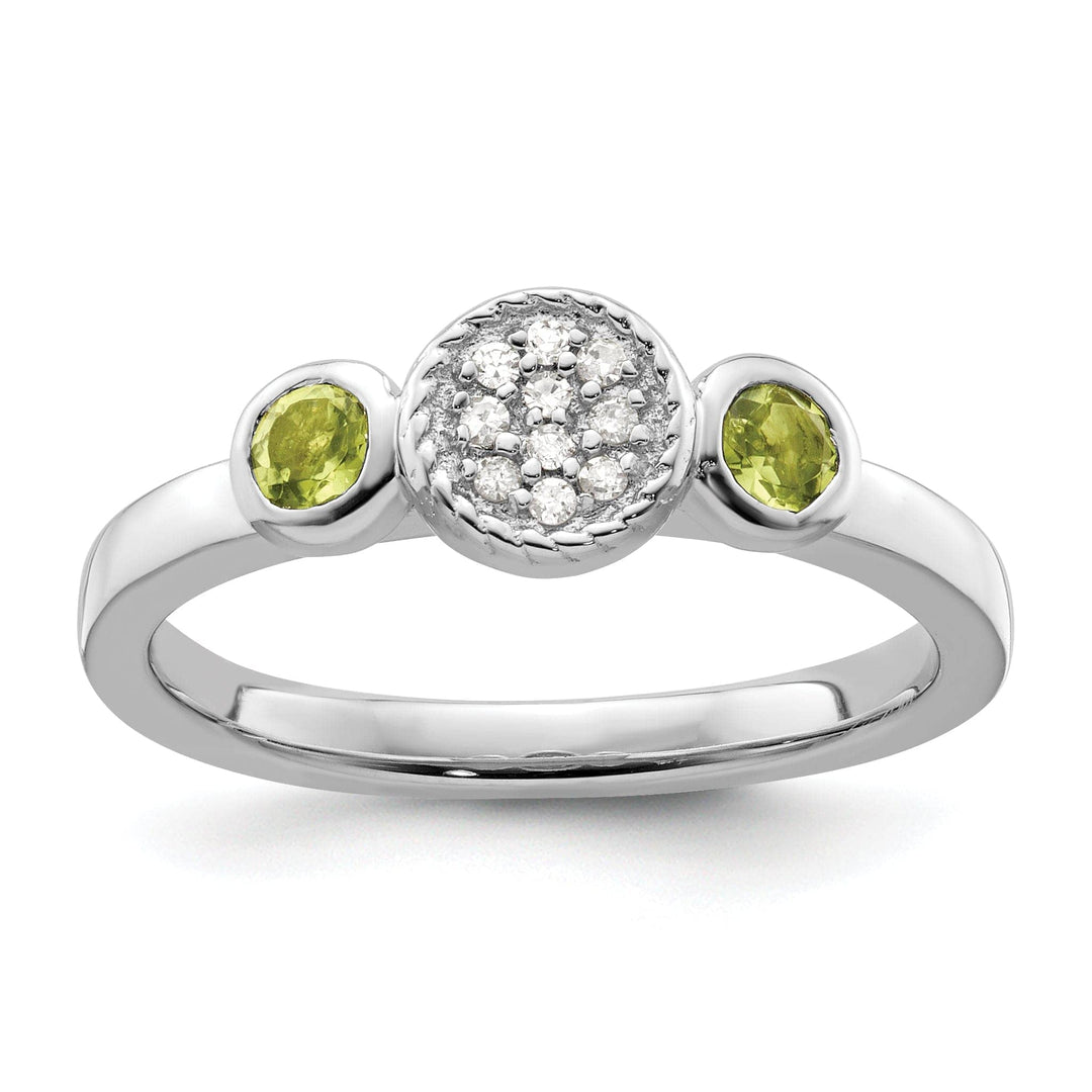 Stackable Expressions Ring Size 5 Sterling Silver Double Peridot Diamond Ring