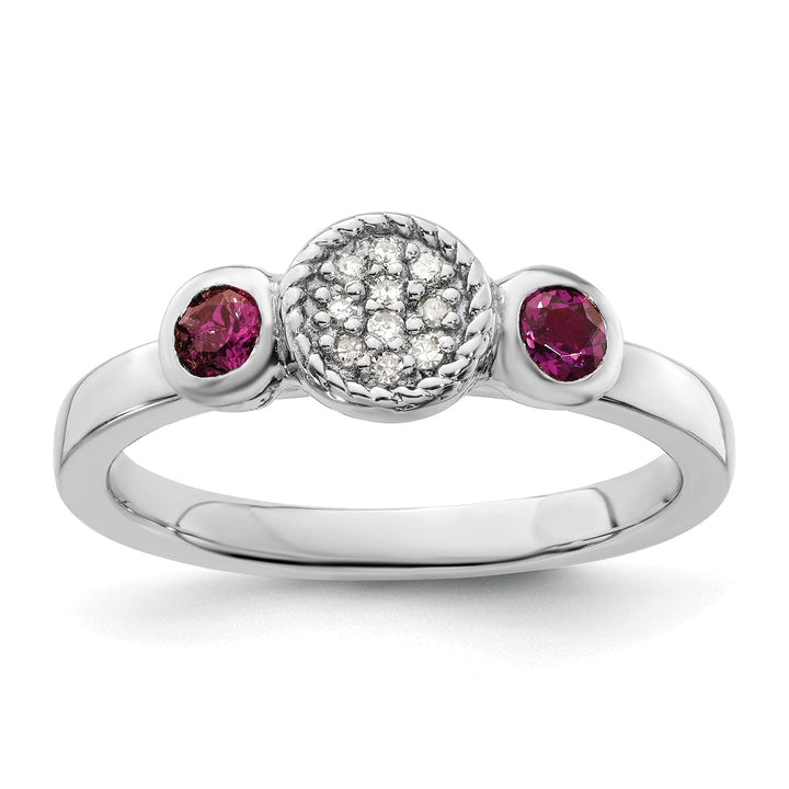 Stackable Expressions Ring Size 5 Sterling Silver Double Round Garnet Diamond Ring