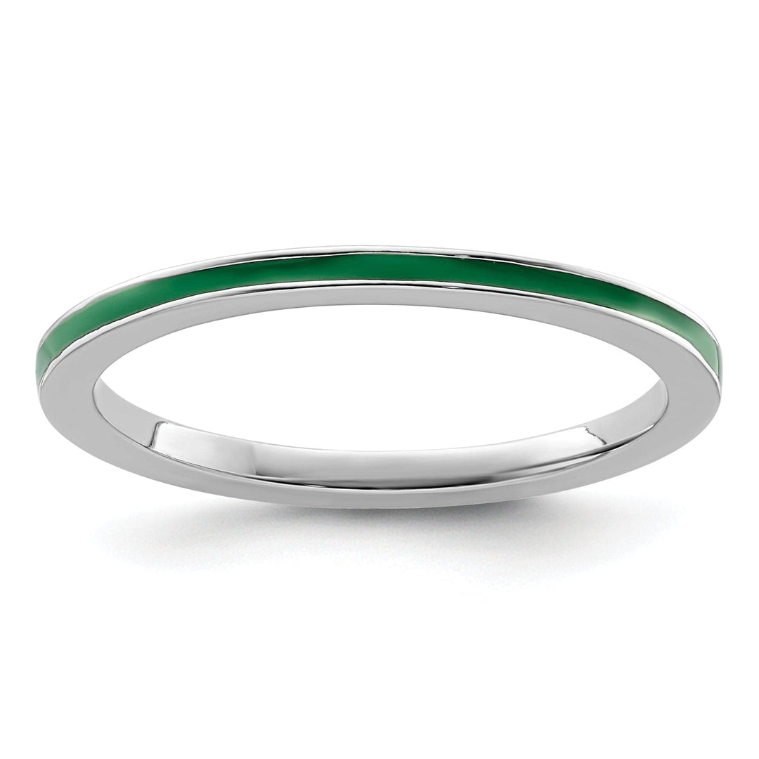 Stackable Expressions Ring Size 5 Sterling Silver Green Enameled 1.5MM Ring