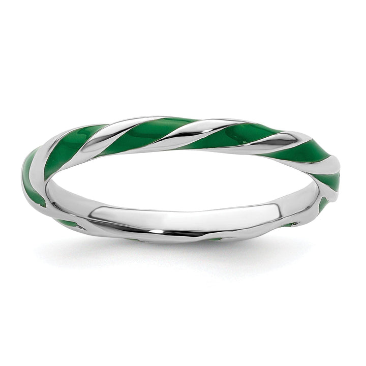 Stackable Expressions Ring Size 5 Sterling Silver Green Enameled Stackable Ring