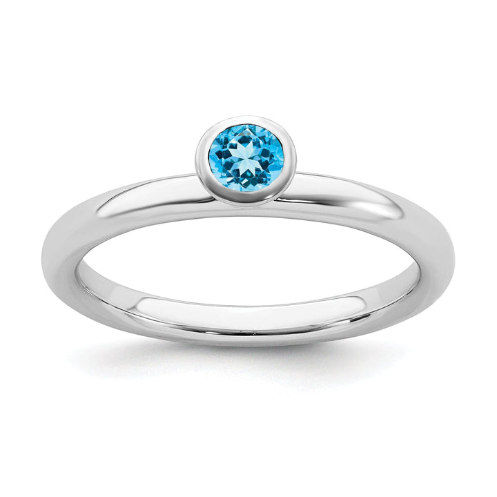 Stackable Expressions Ring Size 5 Sterling Silver High 4MM Round Blue Topaz Ring