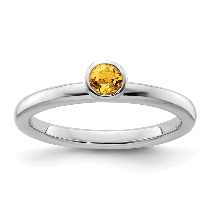 Stackable Expressions Ring Size 5 Sterling Silver High 4MM Round Citrine Ring