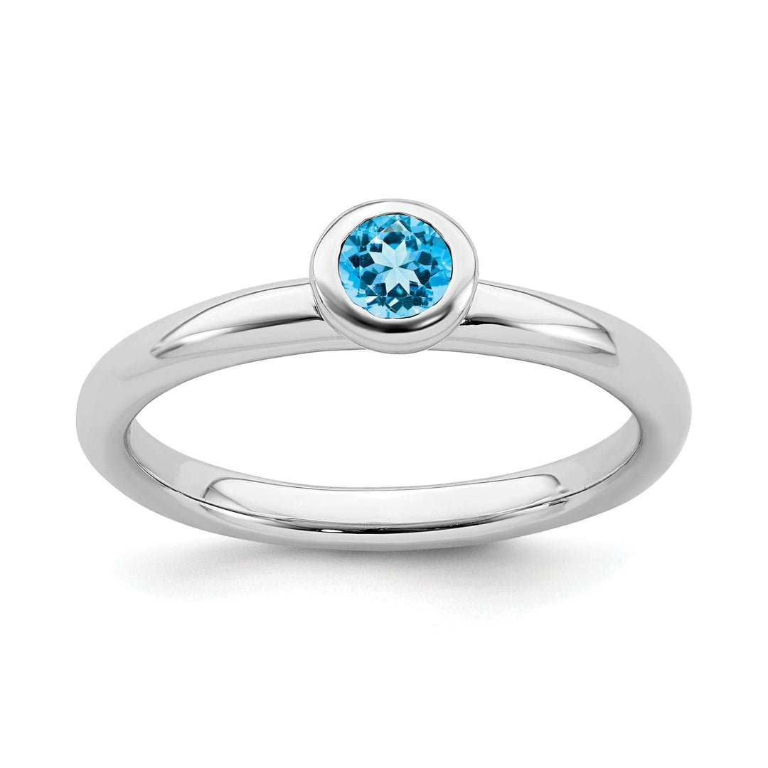 Stackable Expressions Ring Size 5 Sterling Silver Low 4MM Round Blue Topaz Ring