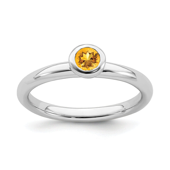 Stackable Expressions Ring Size 5 Sterling Silver Low 4MM Round Citrine Ring