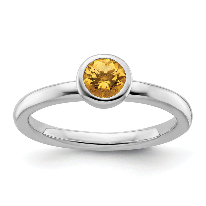 Stackable Expressions Ring Size 5 Sterling Silver Low 5MM Round Citrine Ring