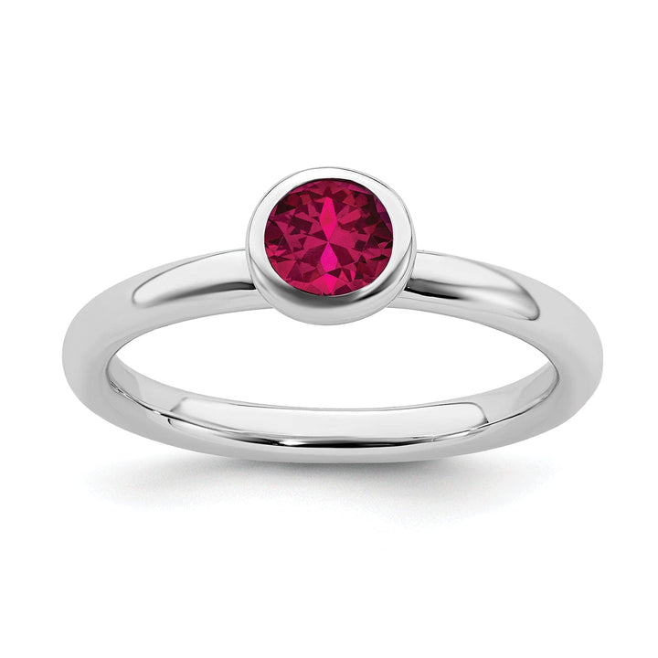 Stackable Expressions Ring Size 5 Sterling Silver Low 5MM Round Created Ruby Ring