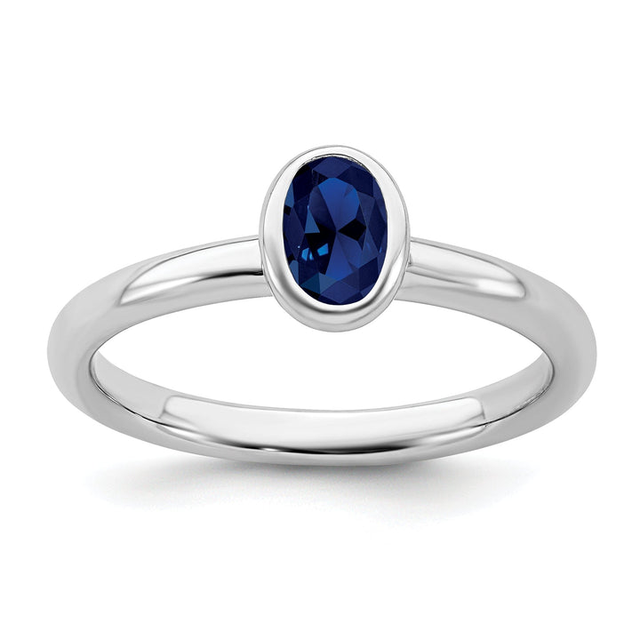 Stackable Expressions Ring Size 5 Sterling Silver Oval Created Sapphire Ring