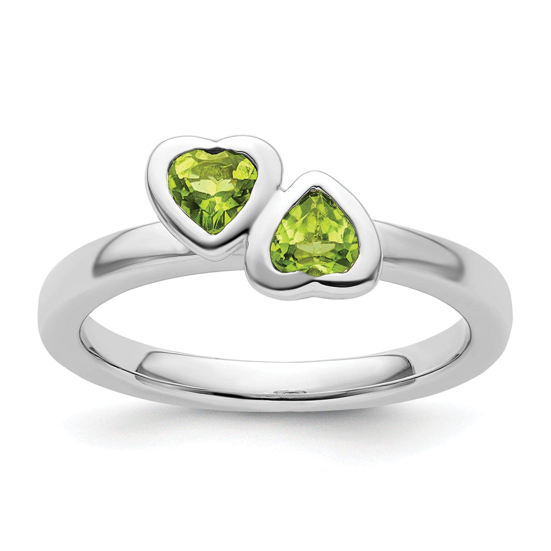 Stackable Expressions Ring Size 5 Sterling Silver Peridot Double Heart Ring