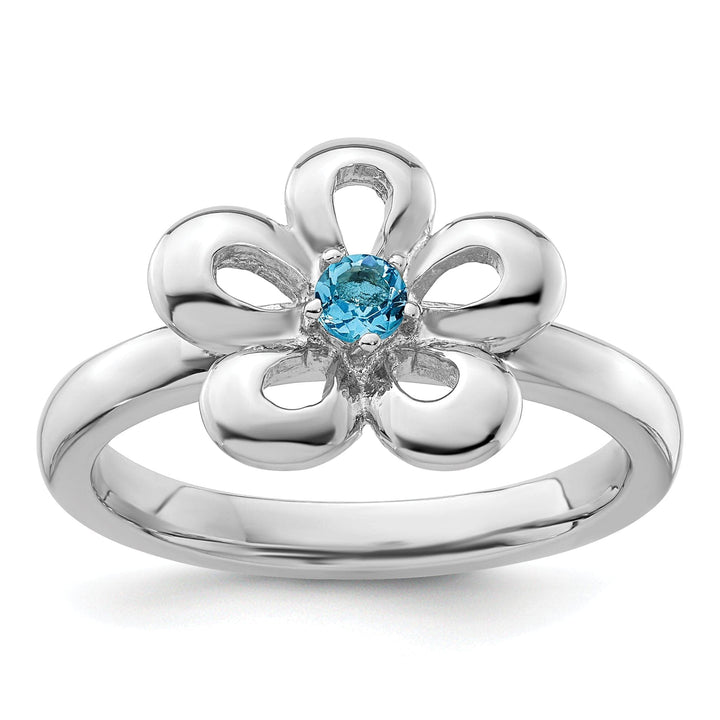 Stackable Expressions Ring Size 5 Sterling Silver Polished Blue Topaz Flower Ring