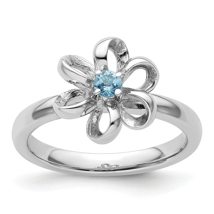 Stackable Expressions Ring Size 5 Sterling Silver Polished Blue Topaz Flower Ring