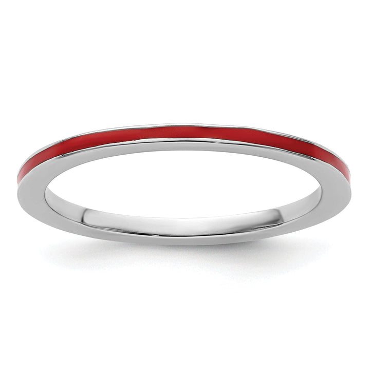 Stackable Expressions Ring Size 5 Sterling Silver Red Enameled 1.5MM Ring