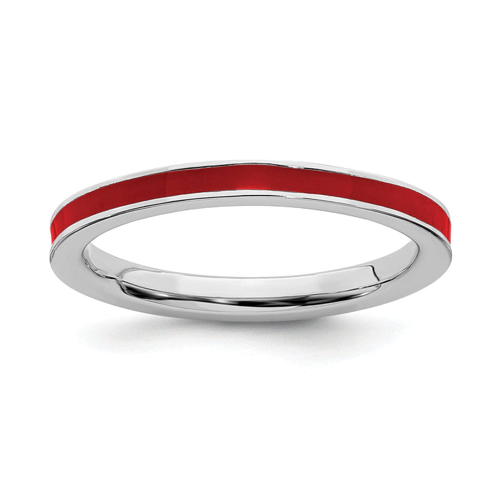 Stackable Expressions Ring Size 5 Sterling Silver Red Enameled 2.25MM Ring