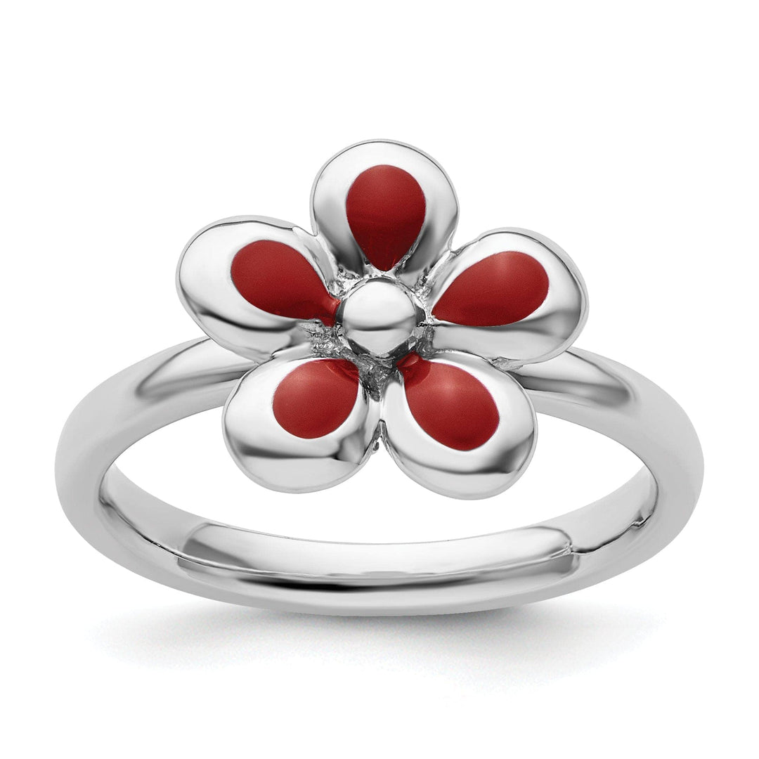 Stackable Expressions Ring Size 5 Sterling Silver Red Enameled Flower Ring