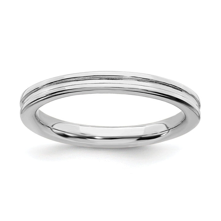 Stackable Expressions Ring Size 5 Sterling Silver Rhodium Grooved Ring