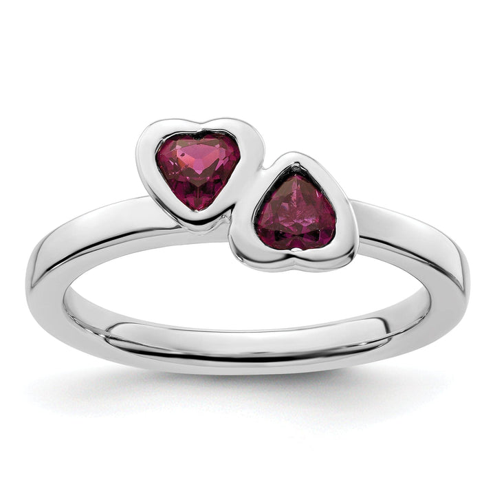 Stackable Expressions Ring Size 5 Sterling Silver Rhodolite Garnet Double Heart Ring