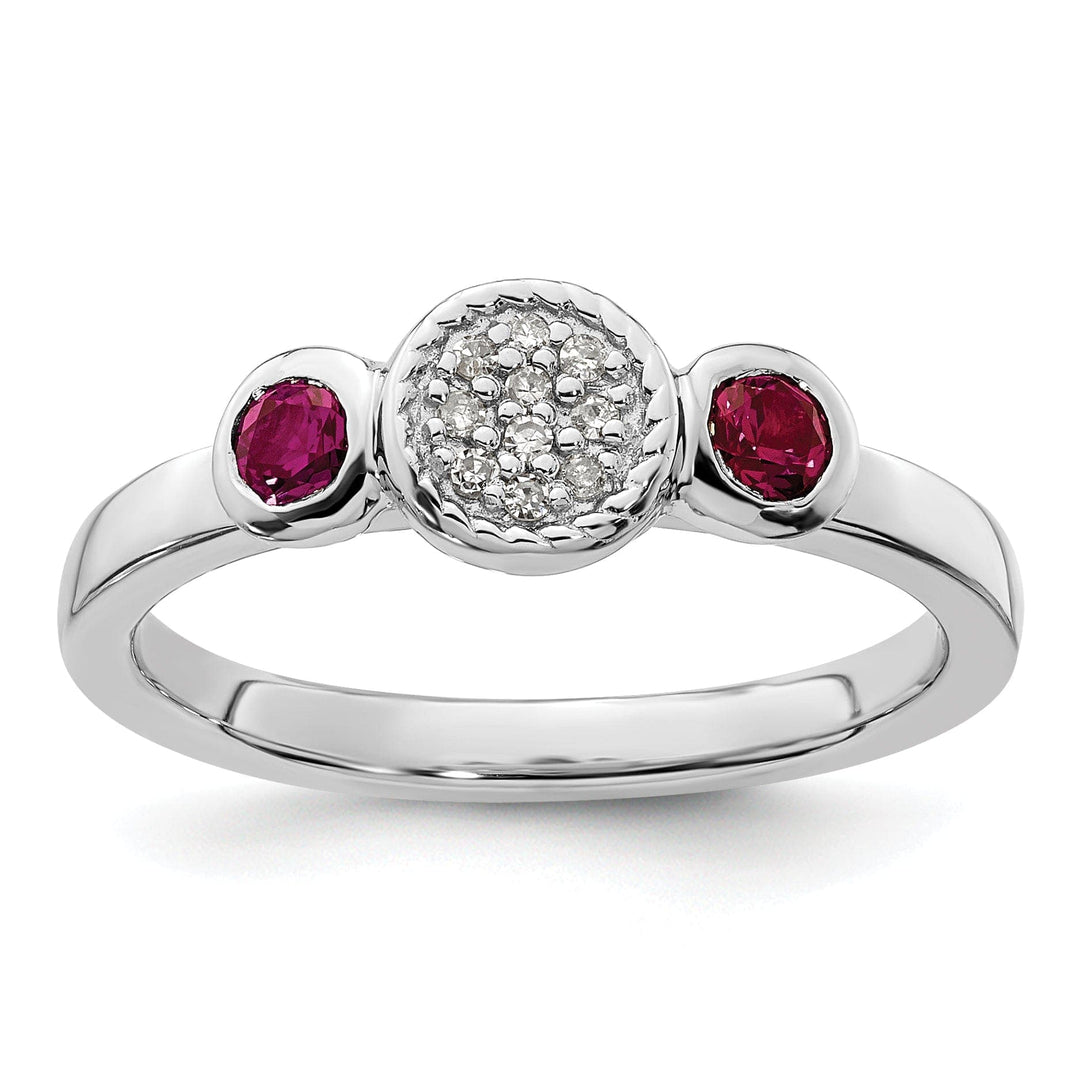 Stackable Expressions Ring Size 5 Sterling Silver Round Created Ruby Diamond Ring