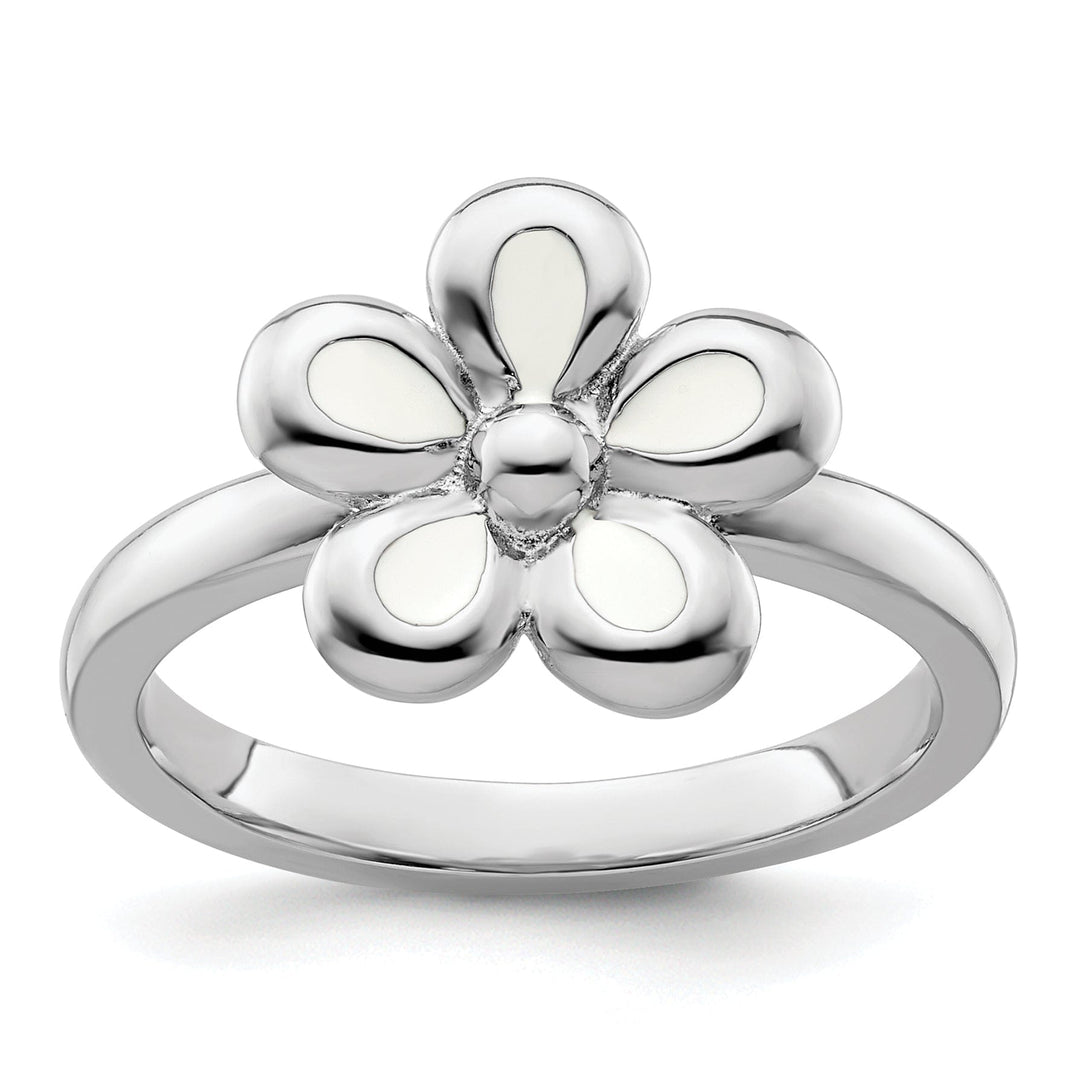 Stackable Expressions Ring Size 5 Sterling Silver White Enameled Flower Ring