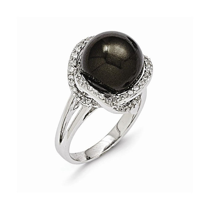 Majestik Shell Pearls Ring Size 6 Majestik Black Shell Pearl Cubic Zirconia Ring