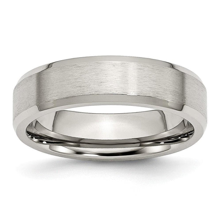 Bridal Ring Size 6 Stainless Steel Beveled Edge Brushed Polished Band