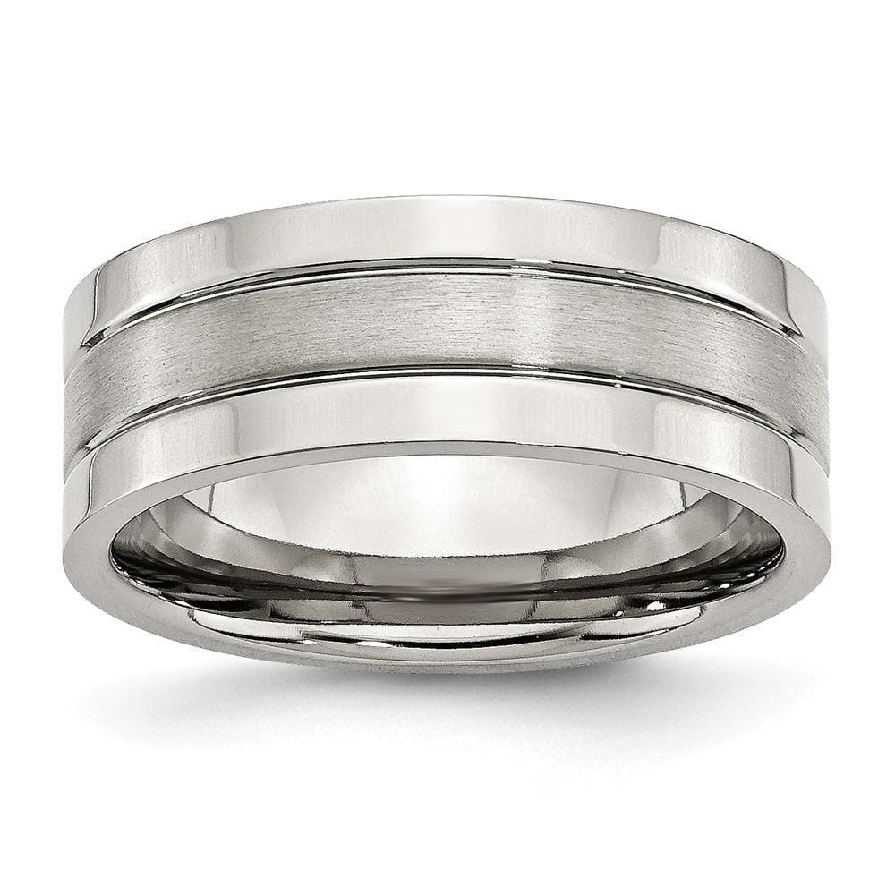 Bridal Ring Size 6 Stainless Steel Flat Satin Polished Grooved Band