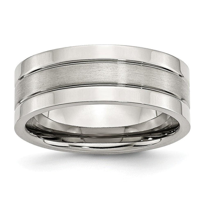 Bridal Ring Size 6 Stainless Steel Flat Satin Polished Grooved Band